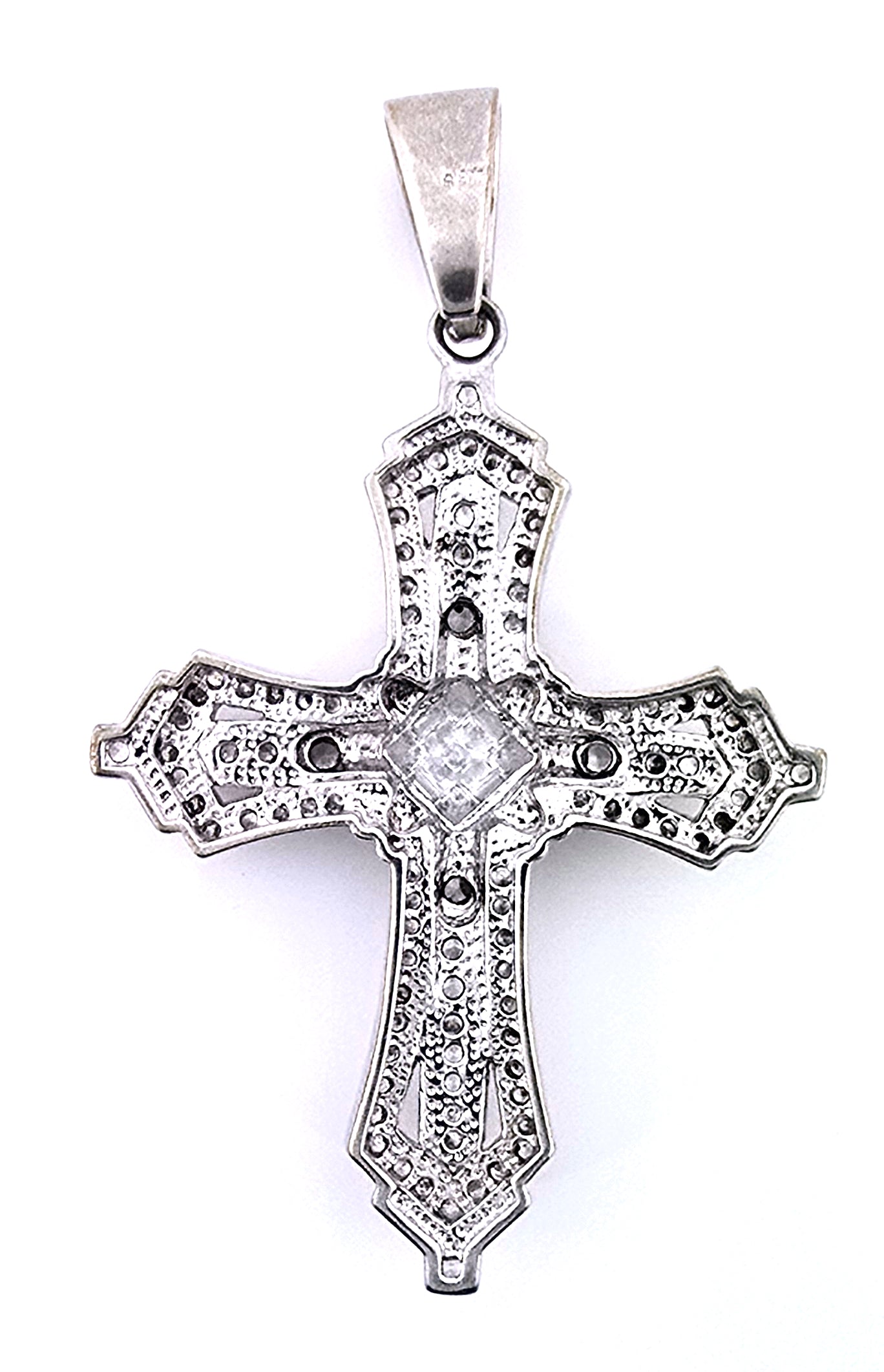 3 Inches Large Cross With Square Diamonds Pendant