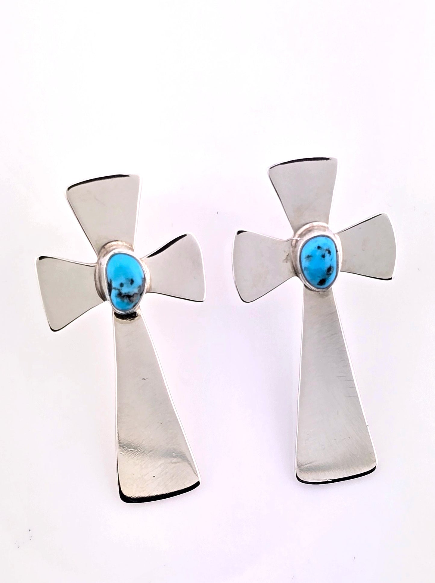 Navajo Silver and Turquoise Cross Earrings