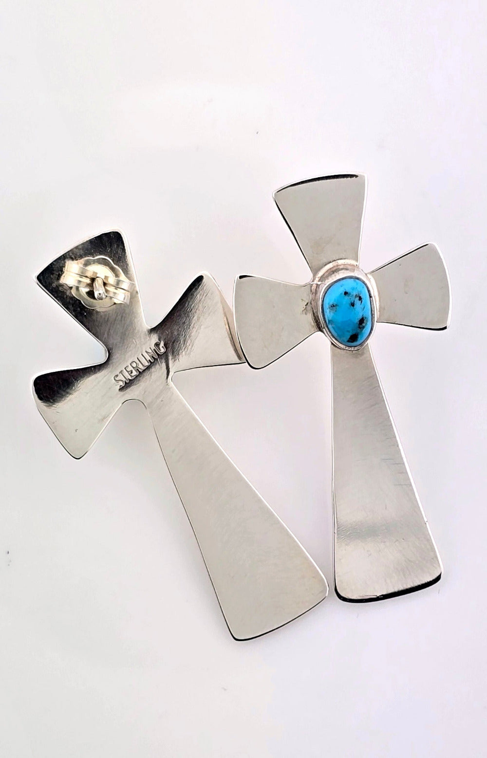 Navajo Silver and Turquoise Cross Earrings