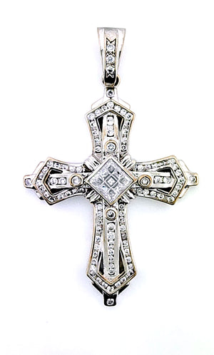 3 Inches Large Cross With Square Diamonds Pendant