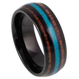 Koa Wood and Crushed Turquoise Inlay Ring - 827