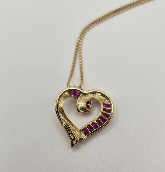 Yellow Gold with Straight Baguettes Precious Stones Heart Pendant