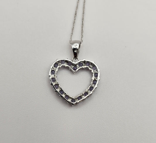 White Gold and Round Tanzanite Heart Pendant