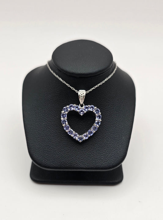 White Gold and Round Tanzanite Heart Pendant