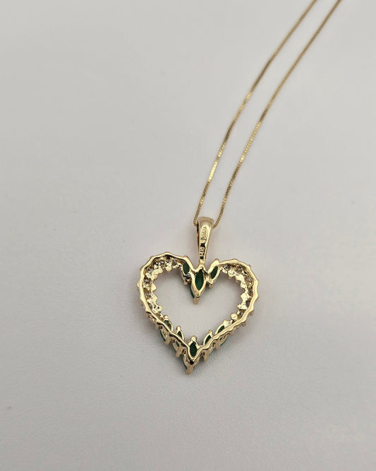 Green Emerald, Diamond and Yellow Gold Heart Pendant