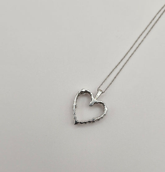 White Gold and Round Diamond Heart  Pendant