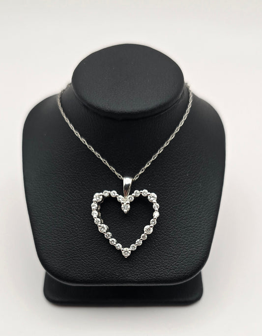 White Gold and Round Diamond Heart  Pendant