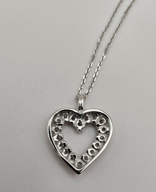 White Gold and Round Diamond Heart Pendant