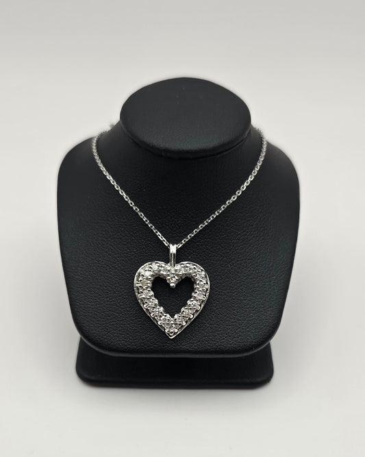 White Gold and Round Diamond Heart Pendant
