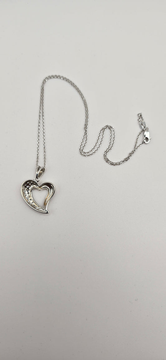 White Gold and Round Diamond Spilt Design Heart Pendant