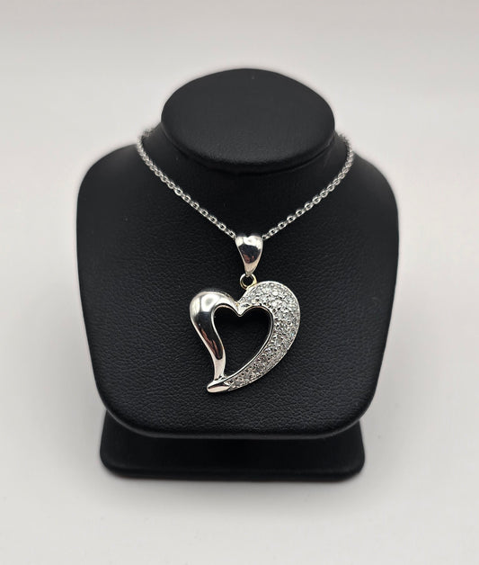 White Gold and Round Diamond Spilt Design Heart Pendant
