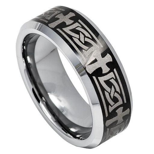 Beveled Edge Ring with Celtic Cross - 607