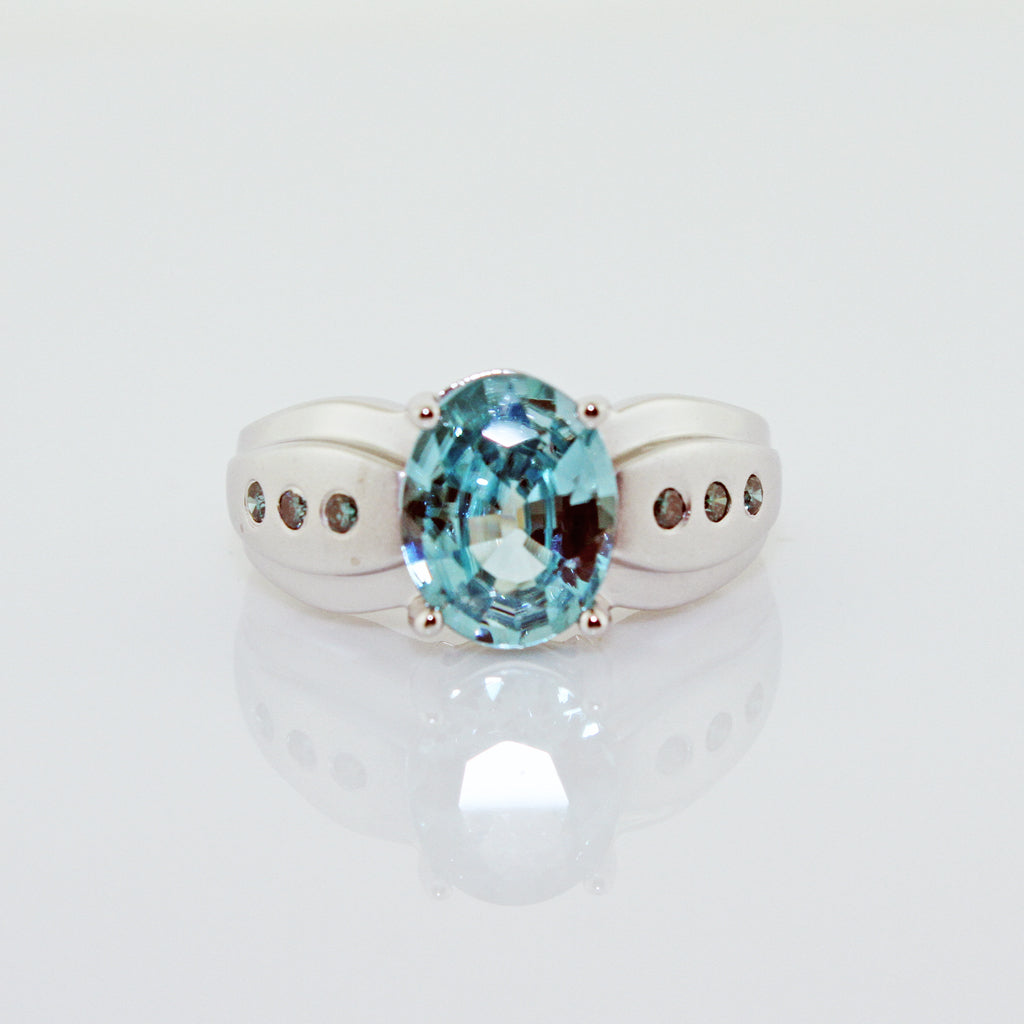 BLUE TOPAZ & BLUE DIAMOND WG RING