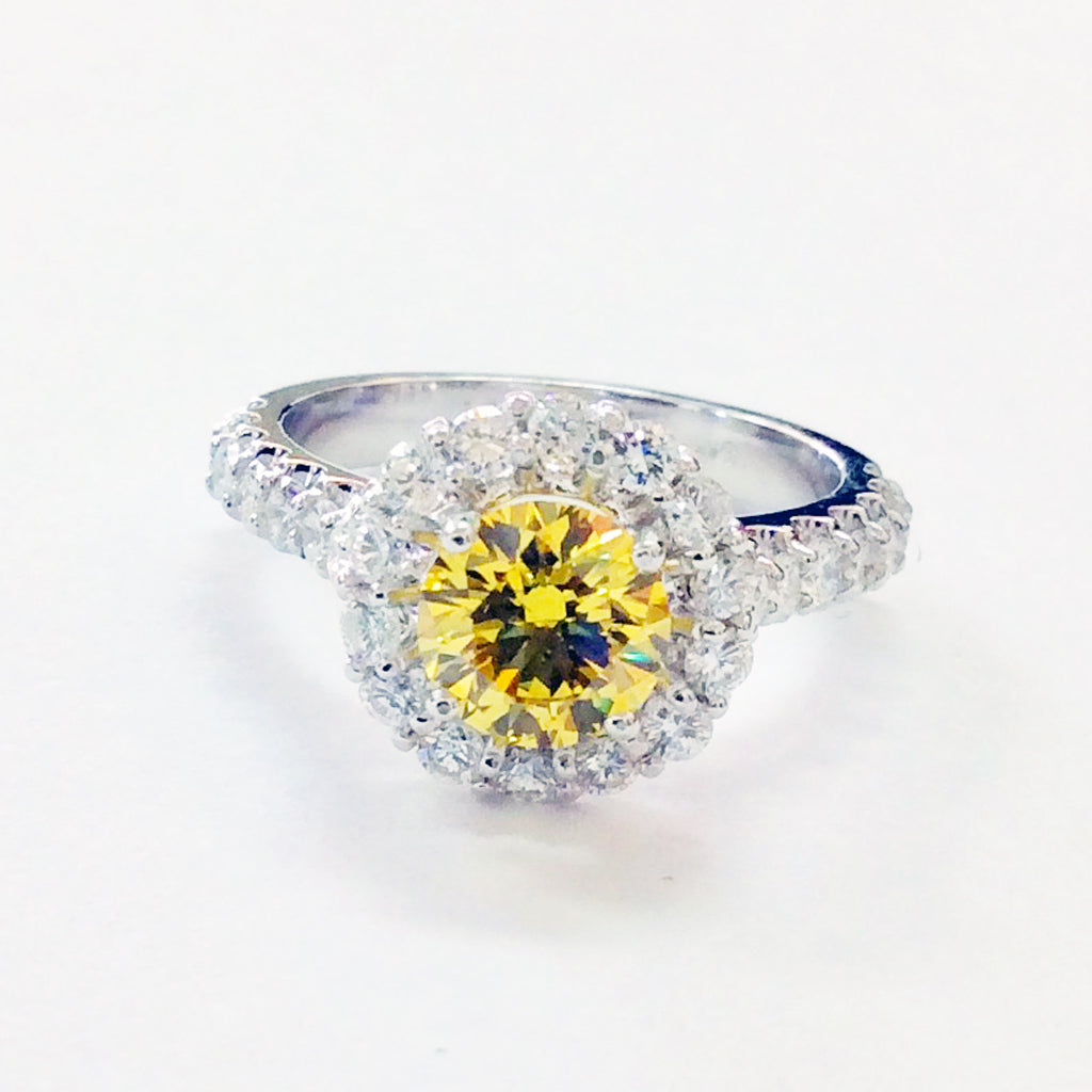 ROUND YELLOW DIAMOND HALO ENGAGEMENT RING 2.0CTW