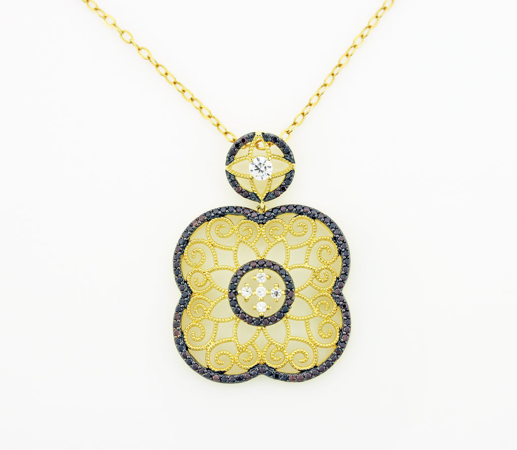 DECO FLOWER PENDANT CHAIN (MATCHING EARRINGS)