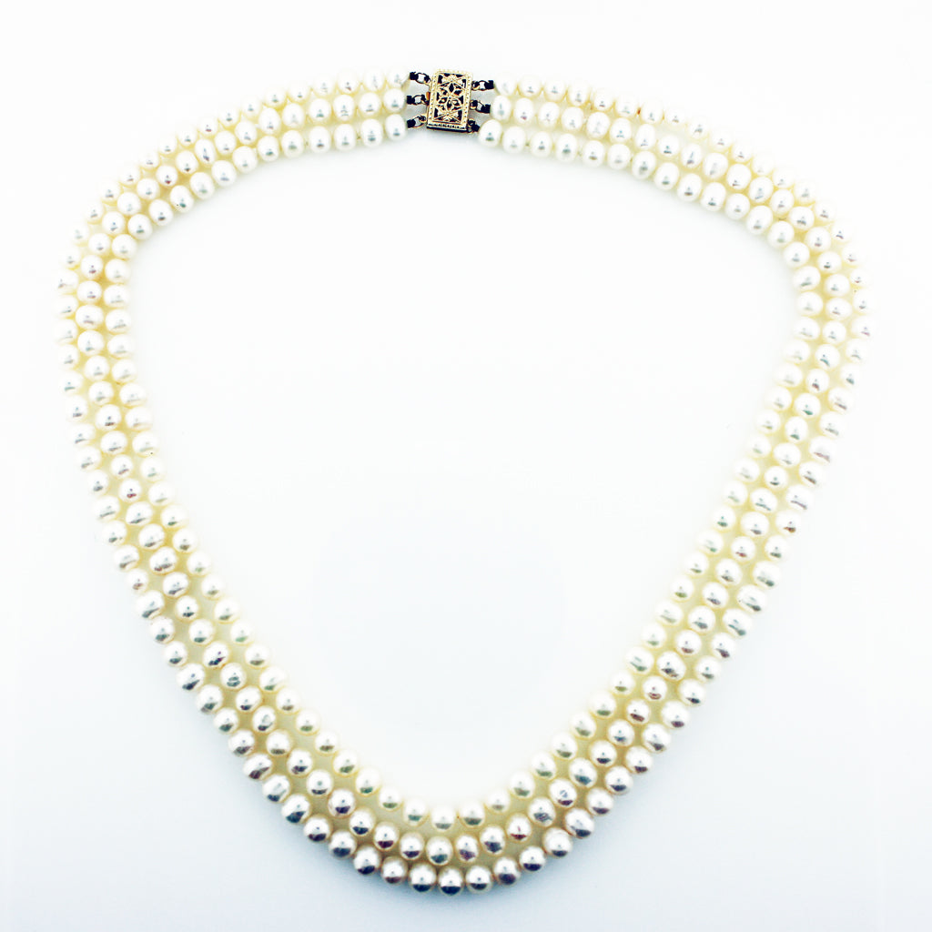 TRIPLE STRAND PEARL NECKLACE