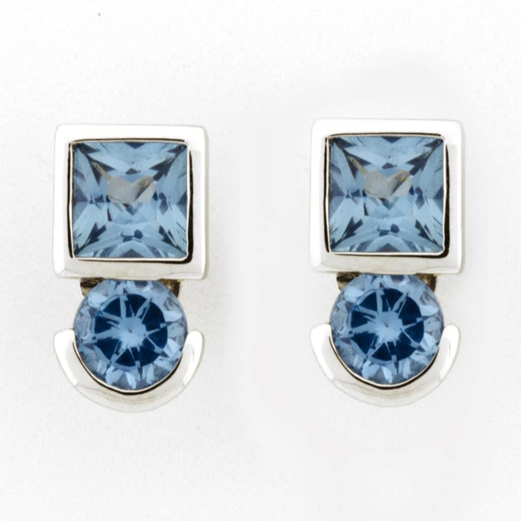 ROUND/SQUARE BLUE TOPAZ EARRINGS