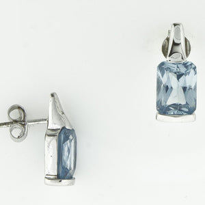 TEAR DROP EMERALD CUT BLUE TOPAZ EARRINGS