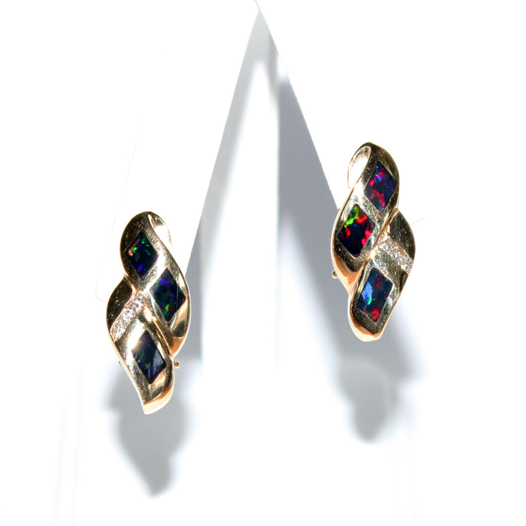 DECO BLACK OPAL 14K YG EARRINGS