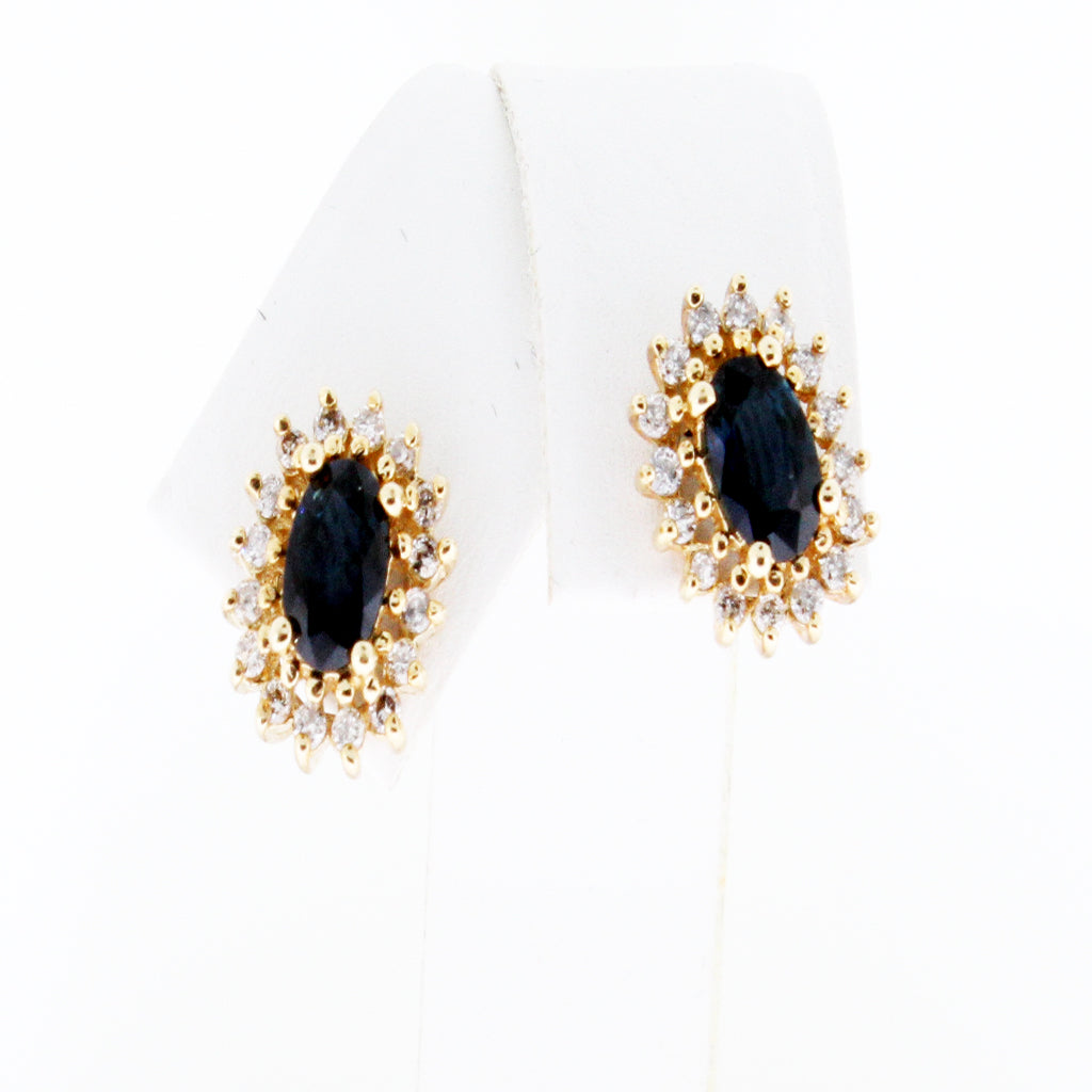 MIDNIGHT BLUE SAPPHIRE PRINCESS HALO EARRINGS