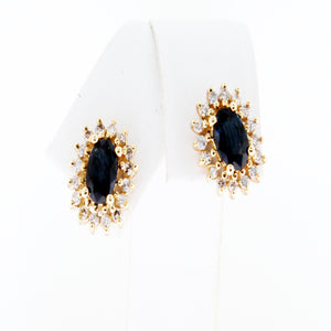 MIDNIGHT BLUE SAPPHIRE PRINCESS HALO EARRINGS