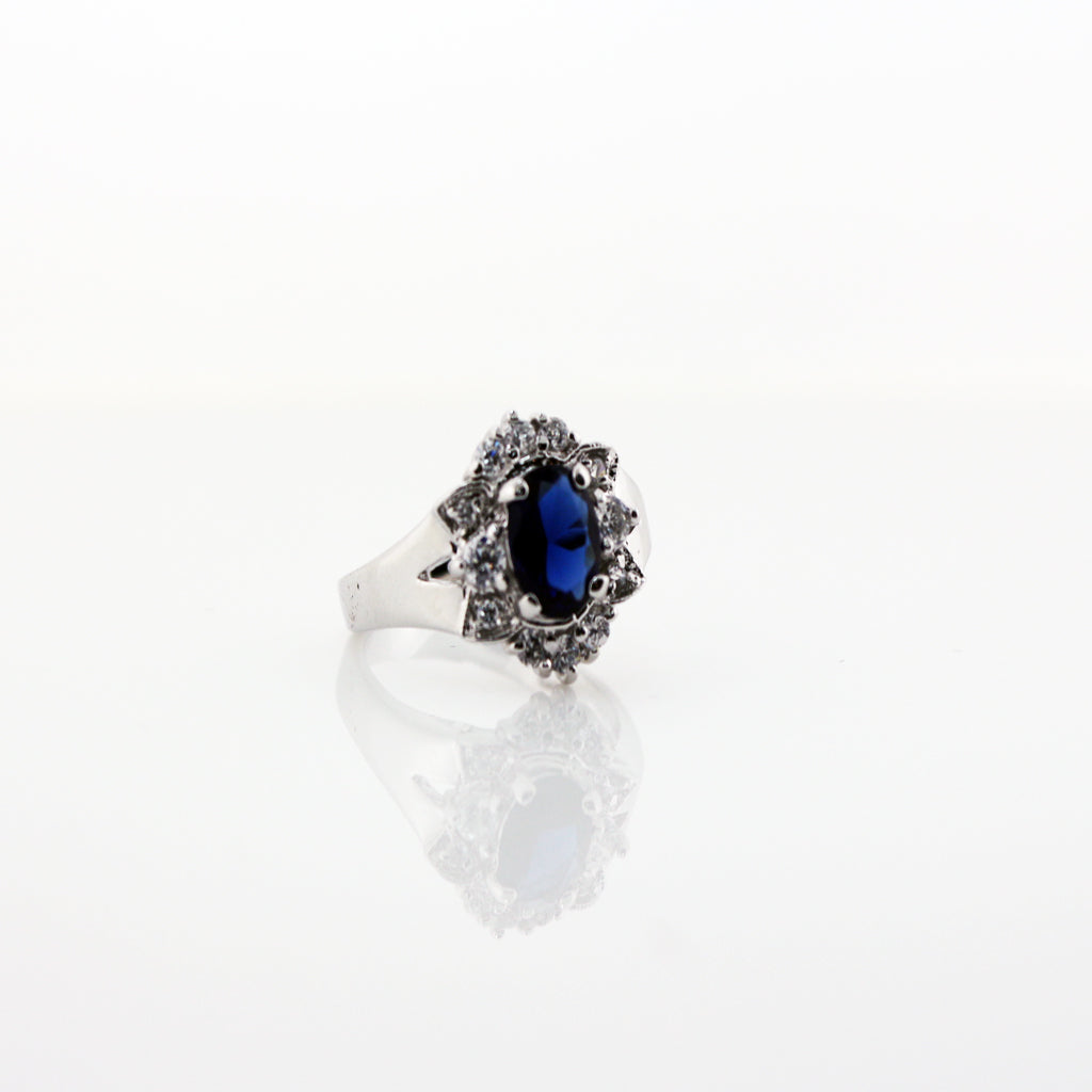 BLUE SAPPHIRE HALO RING (MATCHING EARRINGS)