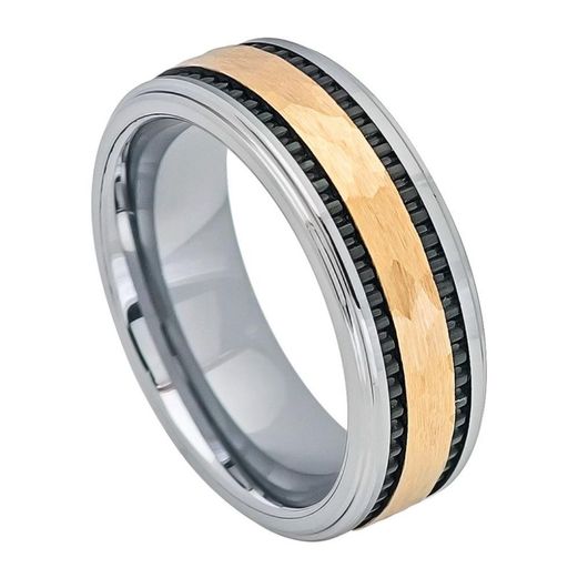 Hammered Yellow Gold and Black Ring - 713